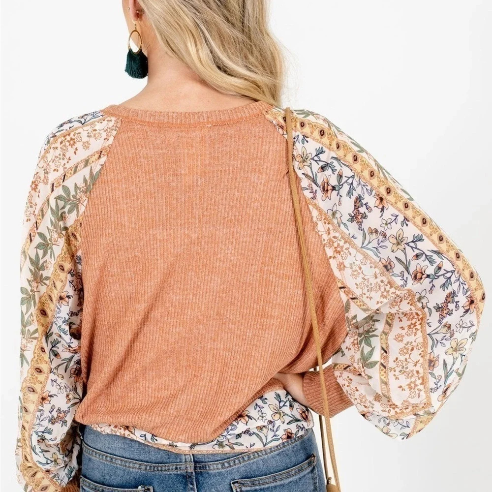 NWOT Blu Pepper | Burnt Orange Bohemian Top /bow Sz M - Picture 6 of 12